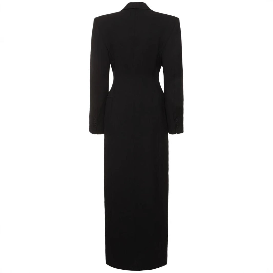 Women's Fashion Satin Inlaid Collar Black Trench