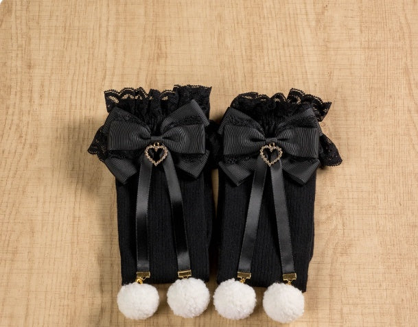 Cute Fluffy Pompom Bow Winter Crew Socks