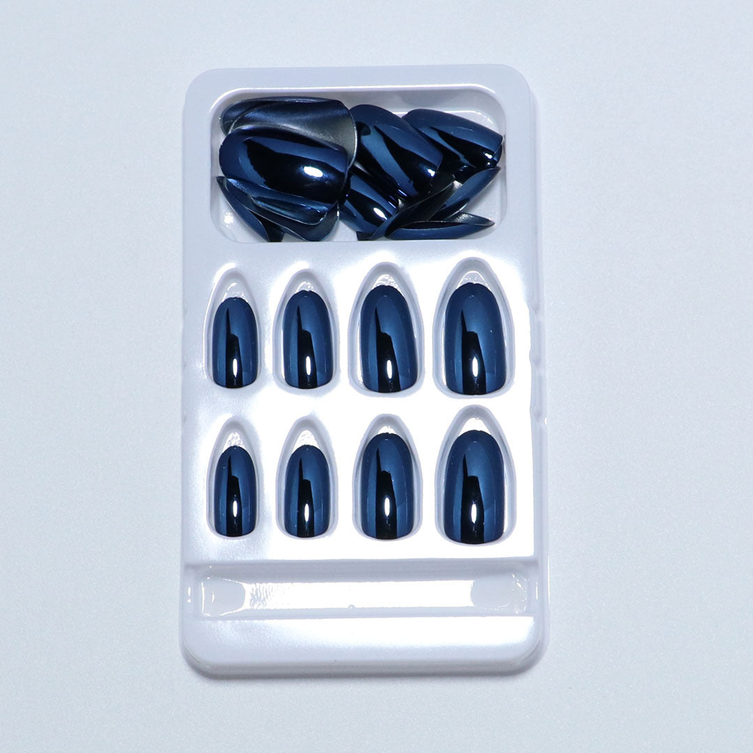 Wearable Blue Chrome Metallic Fake Nails