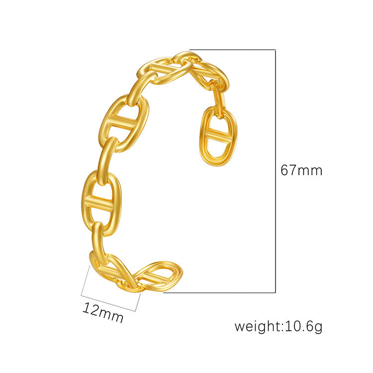 Chic Women's Open-End Stainless Steel C-Shaped Cuff Bracelet