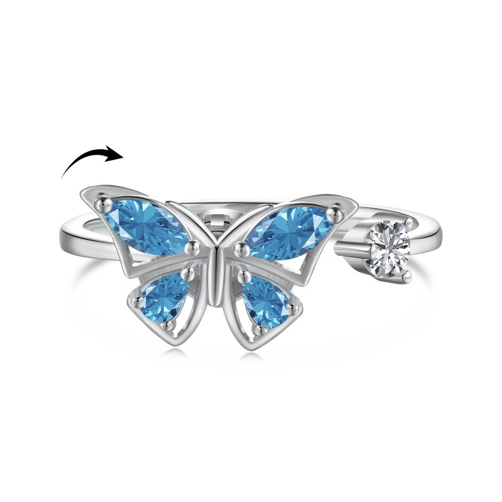 Sterling Silver Rotatable Flower Diamond Decompression Ring