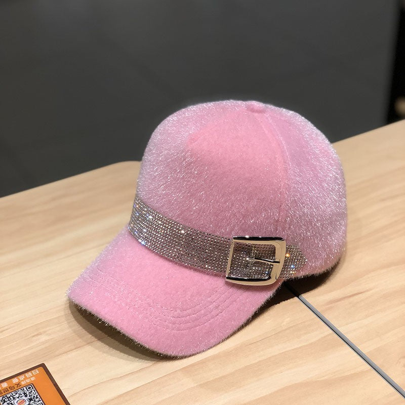 Korean Fashion Winter Warm All-Matching Diamond Baseball Cap