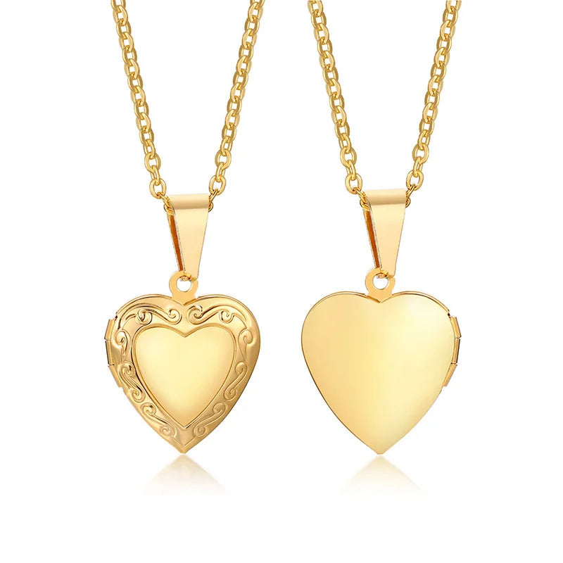 Delicate Floral Oval Heart Locket Pendant Necklaces for Women,Stainless Steel Photo Frame Promise Love Keepsake Gift