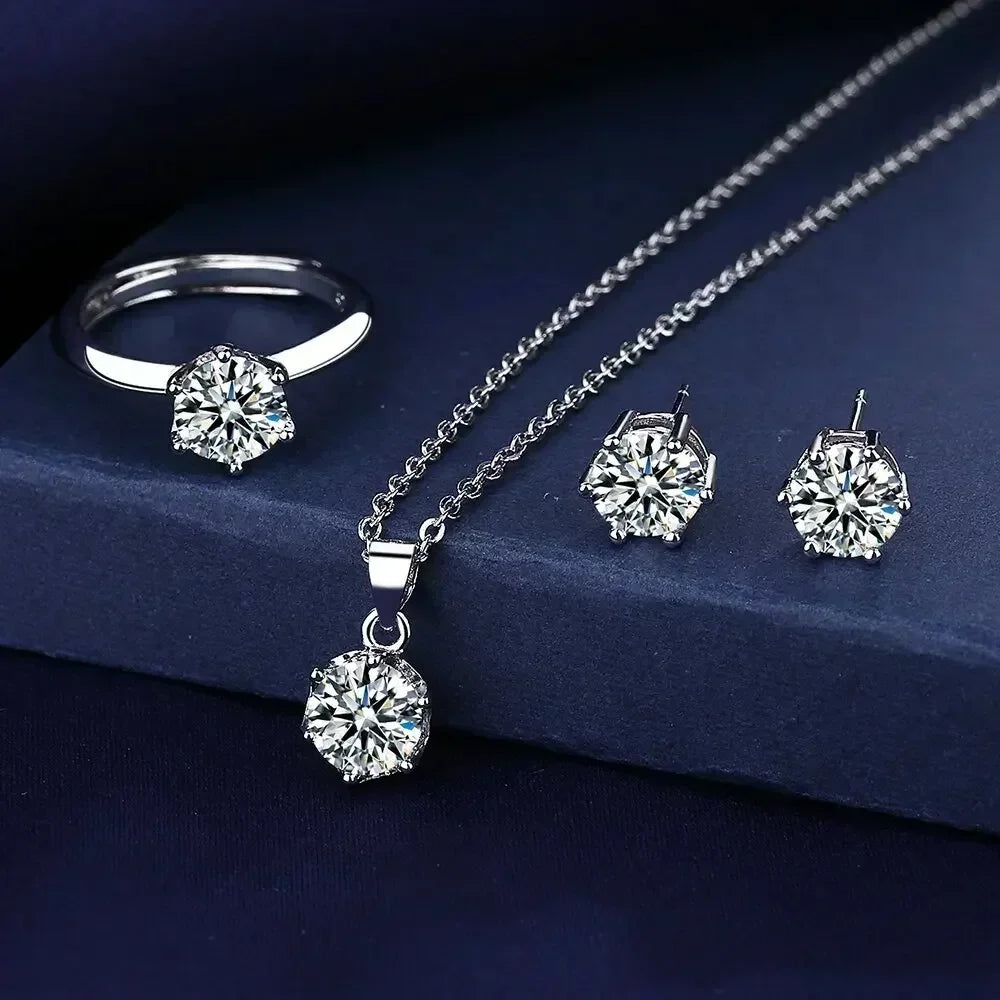 Valuable Lab Diamond Jewelry Set 925 Sterling Silver Party Wedding Rings Earrings Necklace for Women Moissanite Bridal Jewelry
