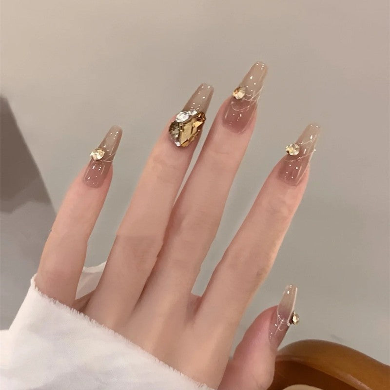Champagne Matte Finish Press-On Fake Nails