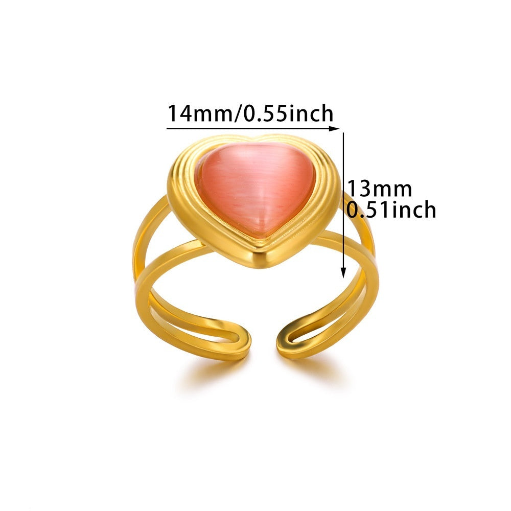 Chic Vintage Stainless Steel Heart Dangle Charm Ring