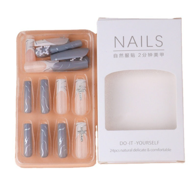 Elegant French Cross Accent Finished Fake Nails