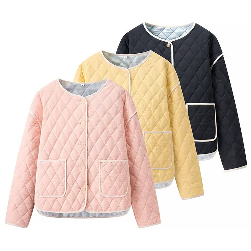 Casual Loose Diamond Pattern Padded Coat