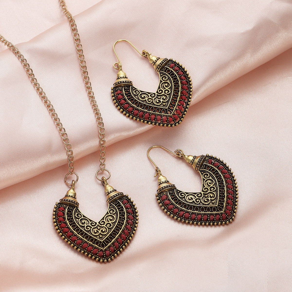 Colorful Thread-Wrapped Necklace and Earrings