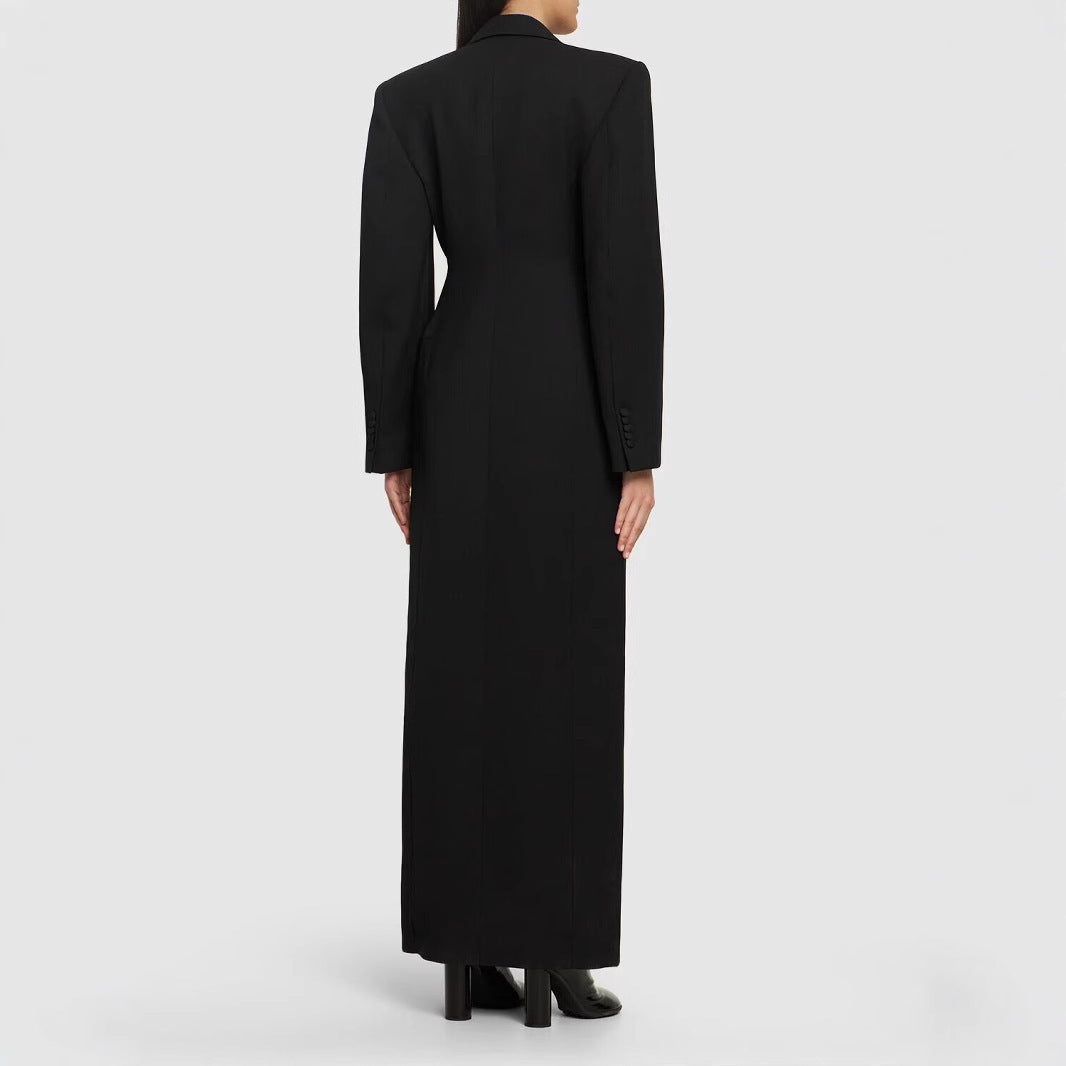 Women's Fashion Satin Inlaid Collar Black Trench