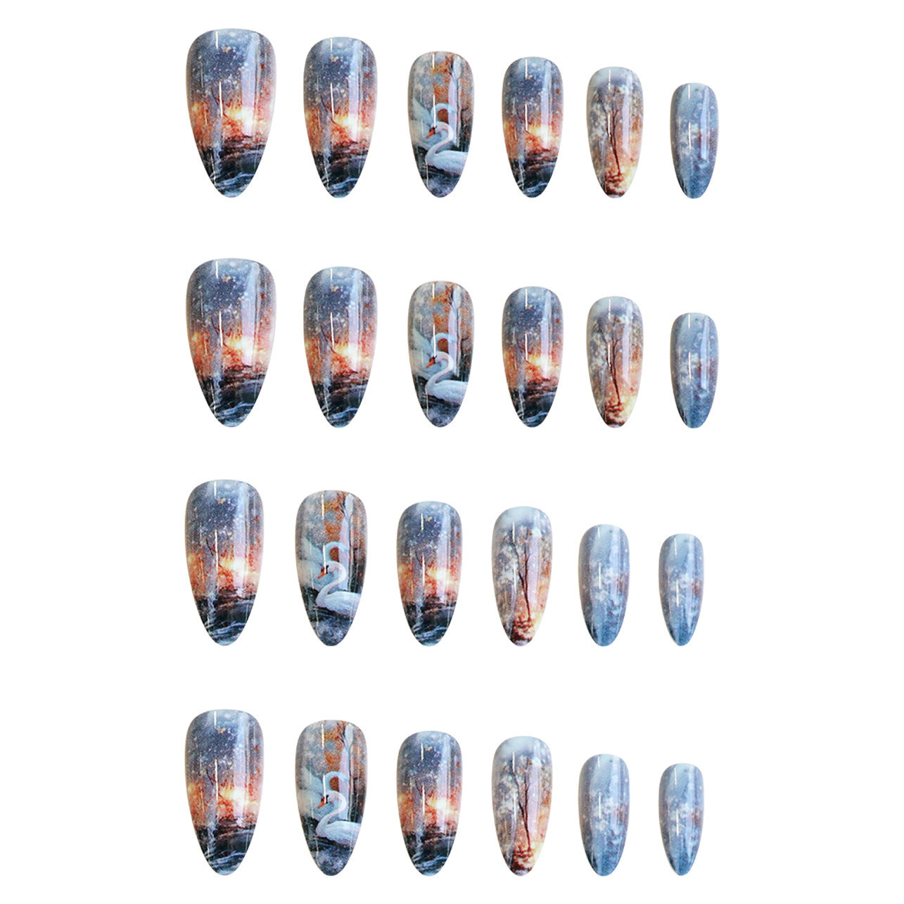 Swan Lake Dance Almond Press-On Fake Nails