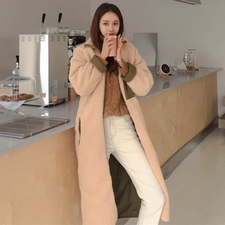 Two-Sided Zipper Color Matching Lambswool Jacket