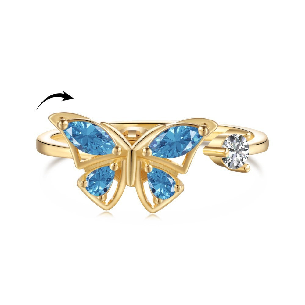Sterling Silver Rotatable Flower Diamond Decompression Ring