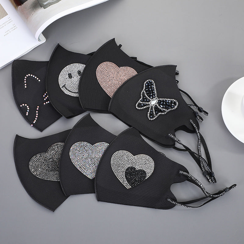 Rhinestone Smiley Butterfly Pattern Sun Block Face Mask