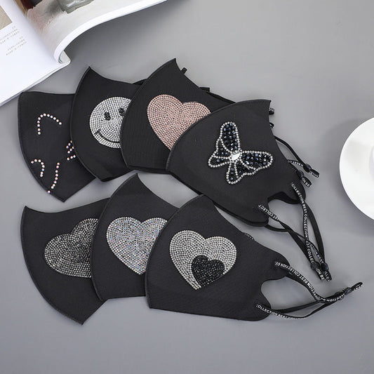 Rhinestone Smiley Butterfly Pattern Sun Block Face Mask
