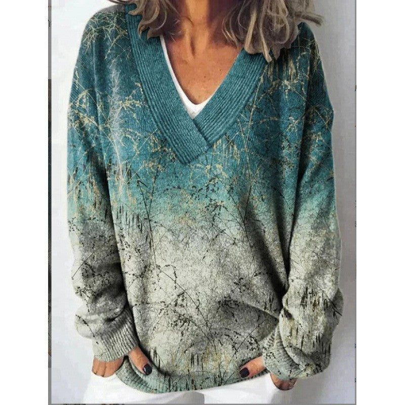 Women's 3D Digital Floral Print Long Sleeve Pullover