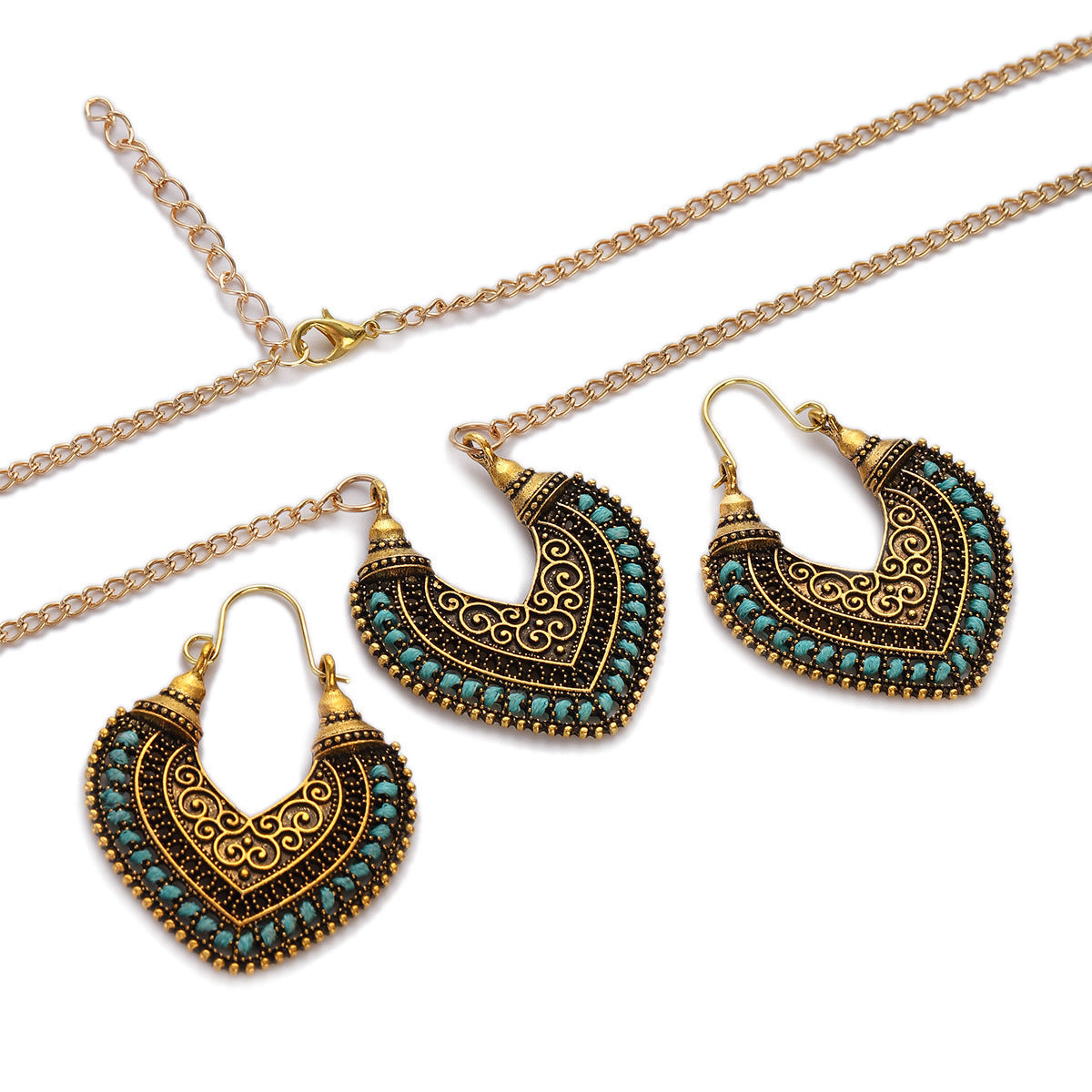 Colorful Thread-Wrapped Necklace and Earrings