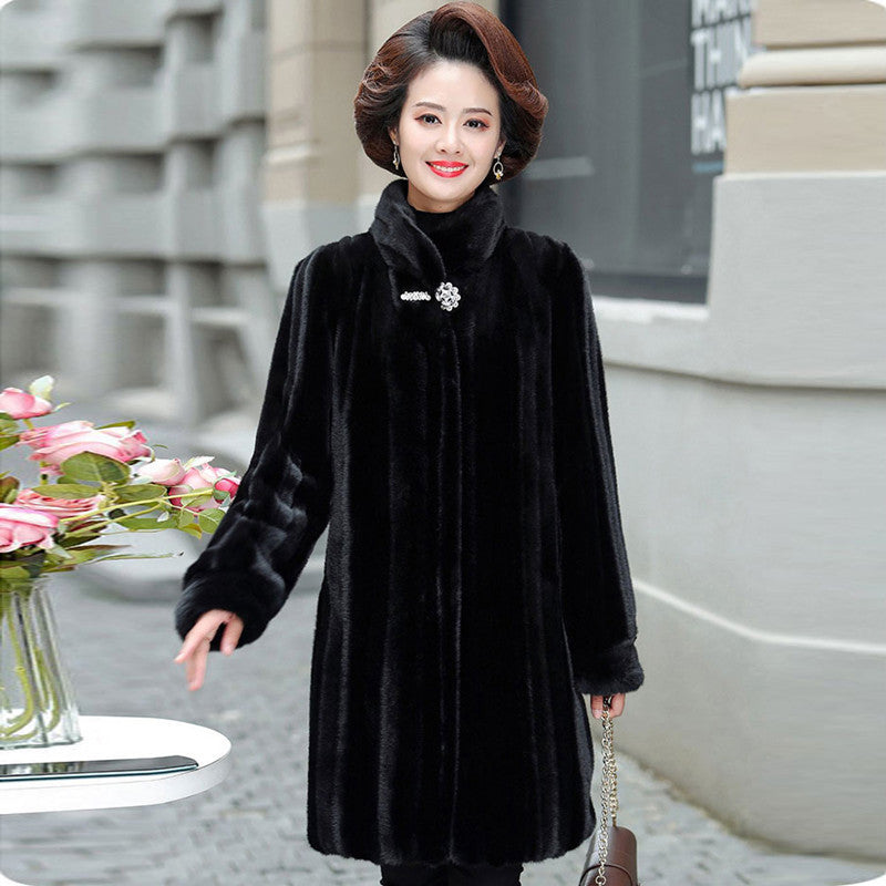 Women's Warm Long Faux Mink & Leather Jacket