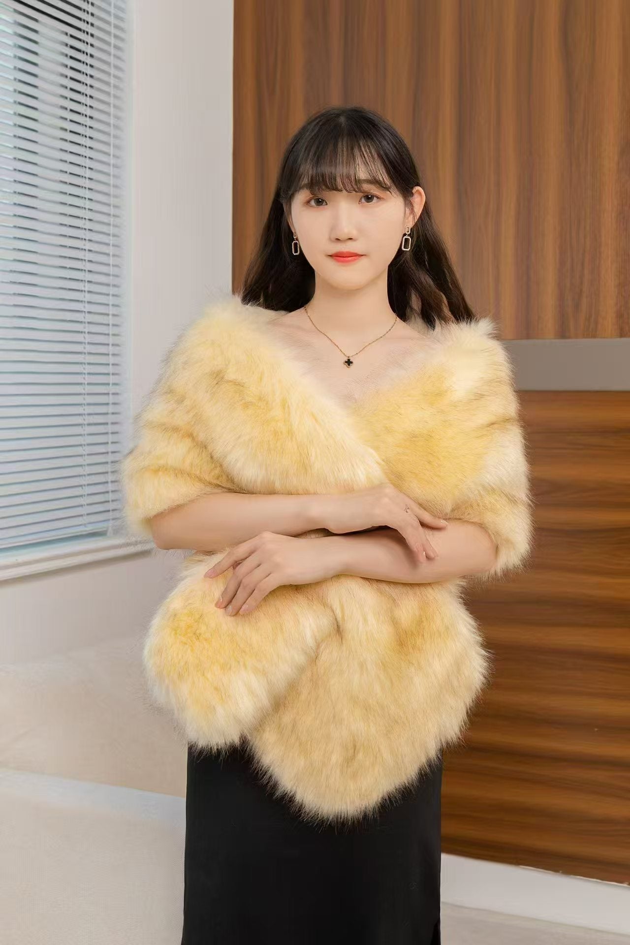 Women's Big Fur Collar Scarf Shawl Wrap
