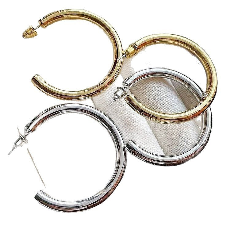 Chunky Copper Gold-Plated Statement Hoop Earrings