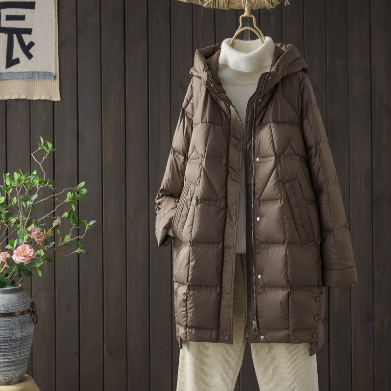 Lightweight Mid-Length Down Jacket with Hood