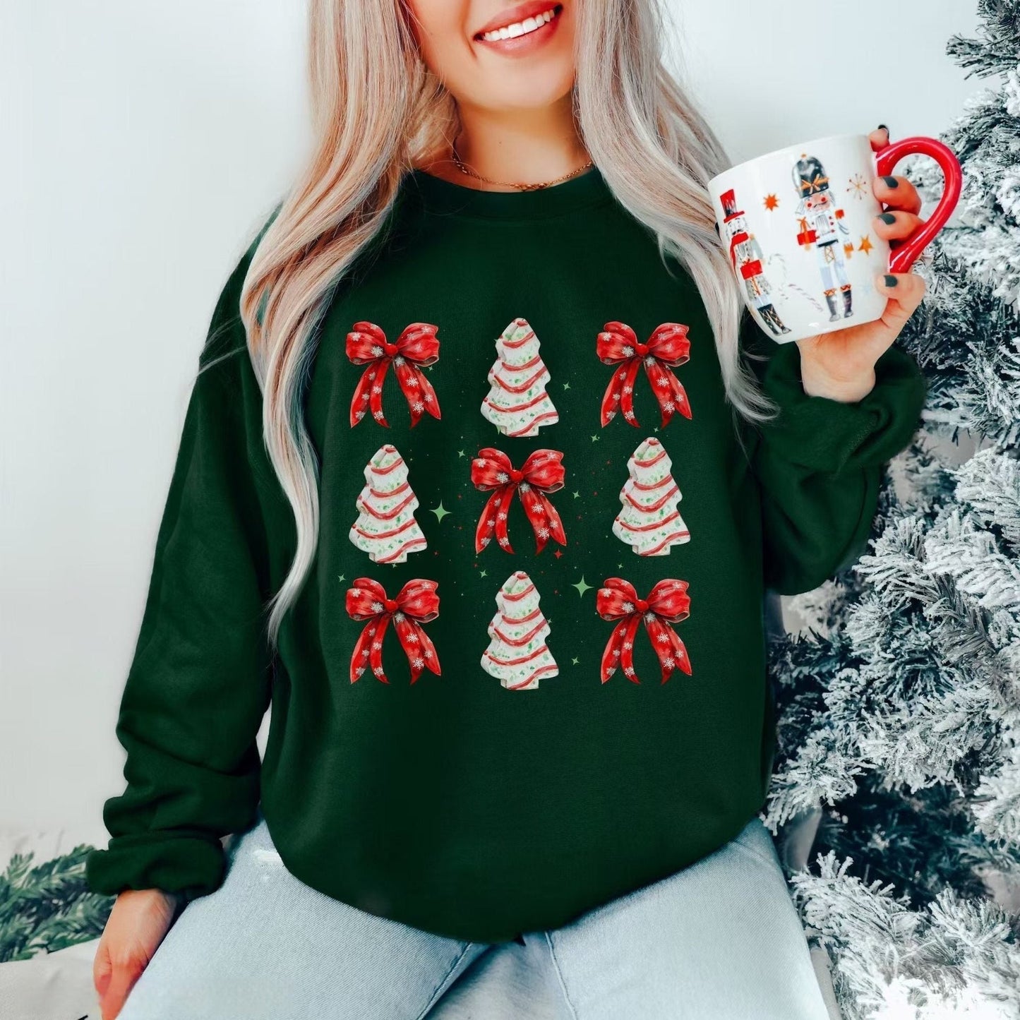 Women's Printed Round Neck Long Sleeve Loose Pullover Sweater