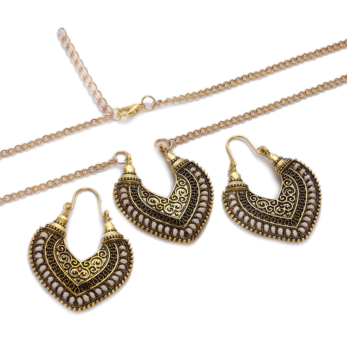 Colorful Thread-Wrapped Necklace and Earrings