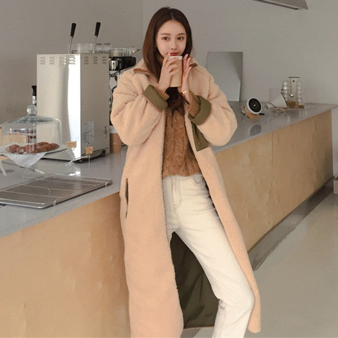 Two-Sided Zipper Color Matching Lambswool Jacket