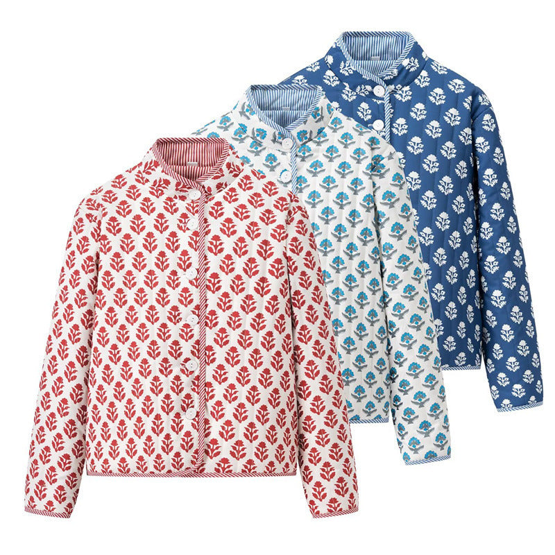 Cotton Reversible Coat with Stand Collar