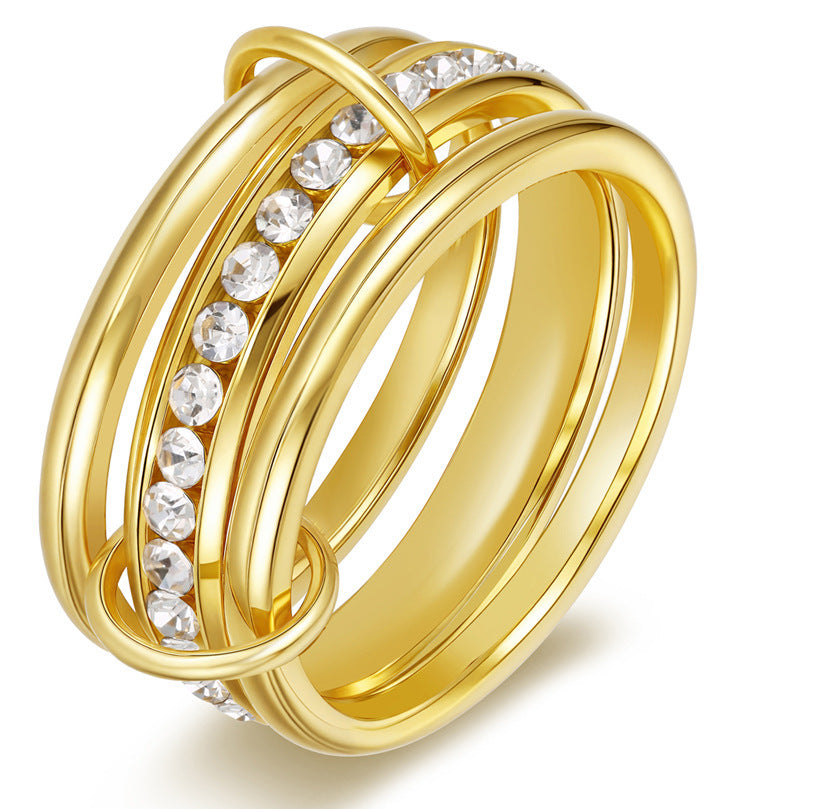 Luxury Copper & Zircon Twin Design Ring with 18K Gold Plating