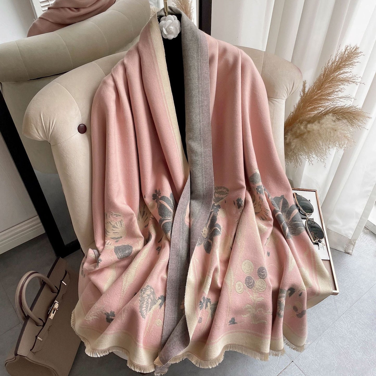Winter Warm Cashmere Feel Floral Shawl & Wrap