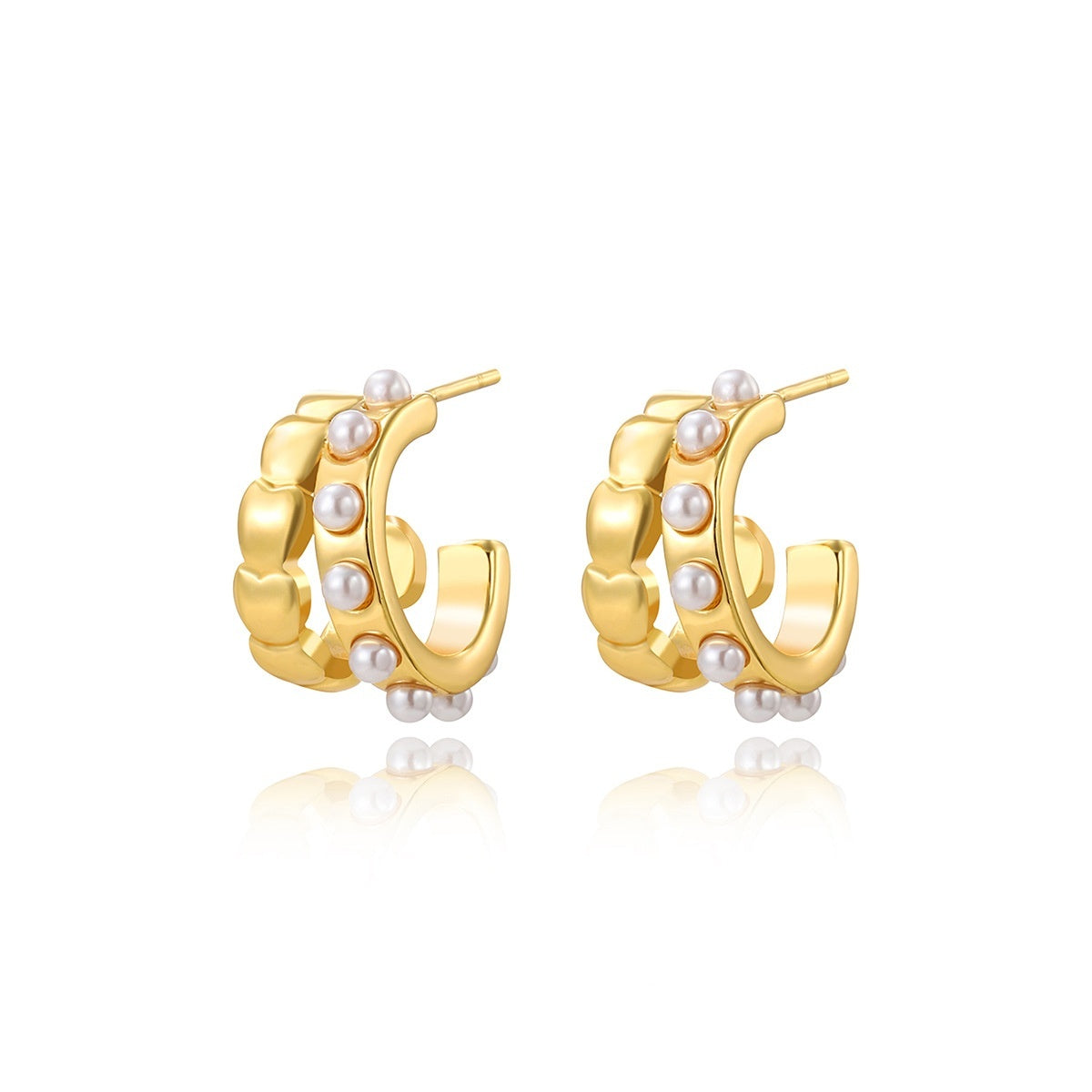 Stainless Steel Double C Love Pearl Earrings