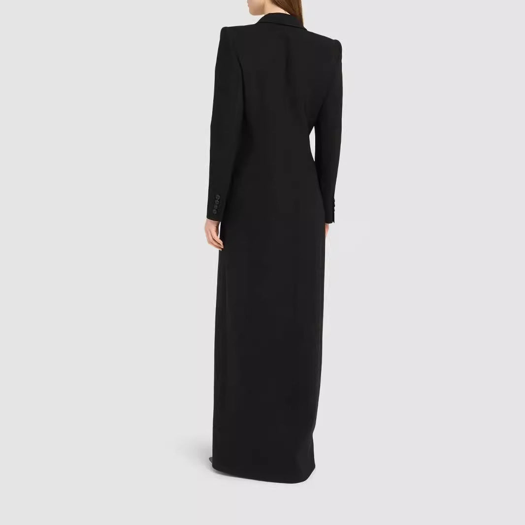 Women's One Button Black Long Blazer Coat