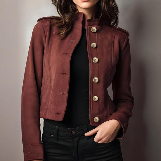 Fashion Long Sleeve Short Suede Coat